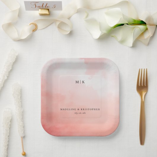 Romantisch roze waterverf papieren bordje (Huwelijk)