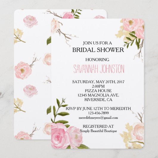 Romantisch Roze Waterverf Tuin vrijgezellenfeest Kaart (Voorkant / Achterkant)