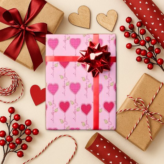 Romantisch roze wijnstok hartpatroon cadeaupapier