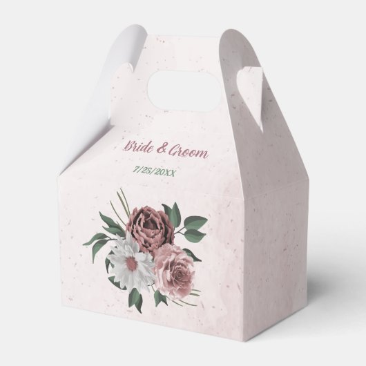 romantisch roze, wit en kaneel roos bruiloft bedankdoosjes (Voorkant Zijde)