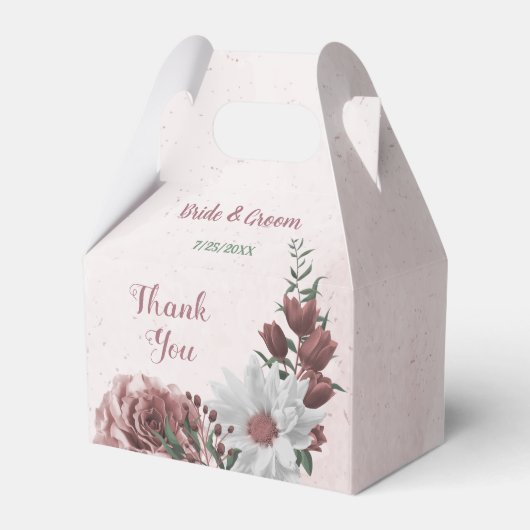 romantisch roze, wit en kaneel roos bruiloft bedankdoosjes (Voorkant Zijde)