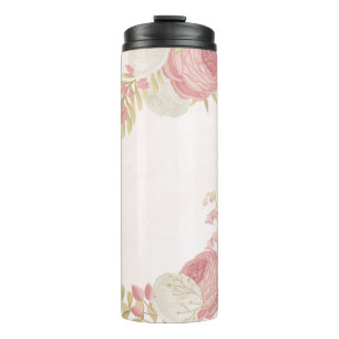 Romantisch roze wit & goud bloemen thermosbeker