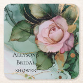 Romantisch Roze Wit Rose Goud Bloemen Huwelijk Kartonnen Onderzetters (Voorkant)