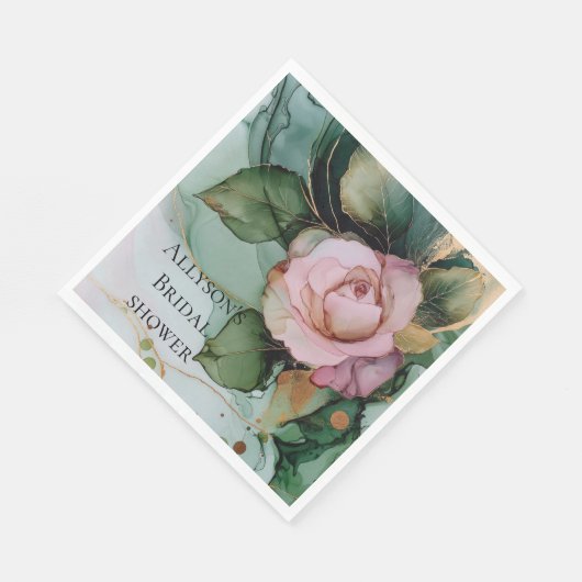 Romantisch Roze Wit Rose Goud Bloemen Huwelijk Servet (Hoek)