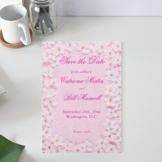 Romantisch Roze & Wit Save The Date Kaart