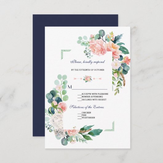 Romantisch Roze Witte Bloemen Lijst bruiloft RSVP Kaartje (Voorkant / Achterkant)