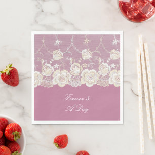 Romantisch Roze Witte Kant Bloemen Huwelijk Servet