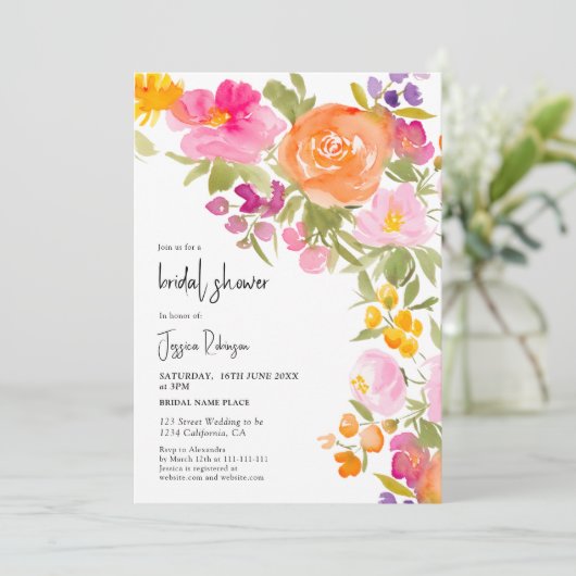  romantisch roze zomerbloemenvrijgezellenfeest kaart (Staand voorkant)