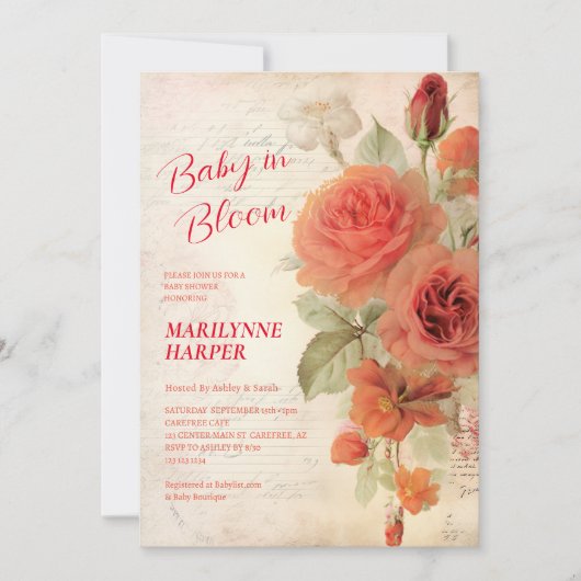 Romantisch  Rozen Baby shower Kaart (Voorkant)