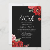 Romantisch Ruby Rood & Zwart Bloemen 40e Jubileum Kaart (Voorkant)