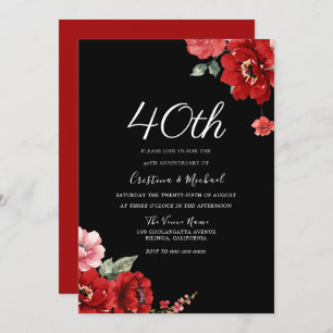 Romantisch Ruby Rood & Zwart Bloemen 40e Jubileum Kaart