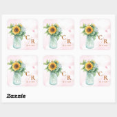 Romantisch Rustiek Bloemen Monogram Zonnebloem Huw Vierkante Sticker (Vel)