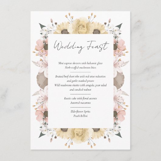 Romantisch Rustiek Bloemen Trouwtafel Nummer Menu (Voorkant)