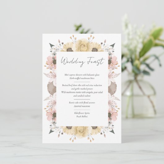 Romantisch Rustiek Bloemen Trouwtafel Nummer Menu (Staand voorkant)