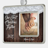 Romantisch Rustiek Chic Kant en Hout Verzilverd Omlijst Ornament (Links)