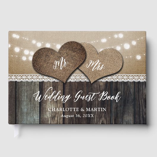 Romantisch Rustiek Country Wood Mr & Mrs Wedding Gastenboek (Voorkant)