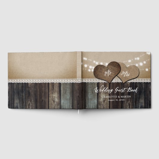 Romantisch Rustiek Country Wood Mr & Mrs Wedding Gastenboek (Volledig)