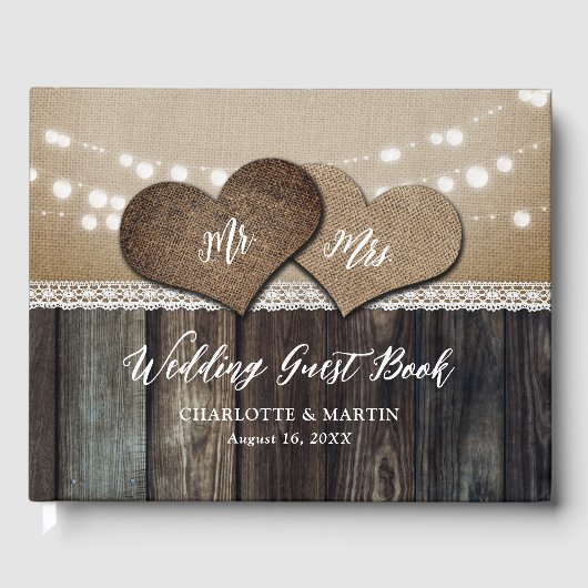 Romantisch Rustiek Country Wood Mr & Mrs Wedding Gastenboek (Voorkant)