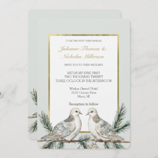Romantisch Rustiek Groen Wit Goud Vogels Huwelijk Kaart (Voorkant / Achterkant)
