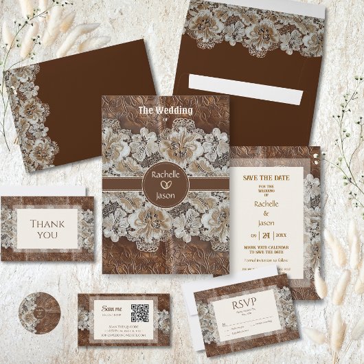 Romantisch Rustiek Western Country Leather and Lac Bedankkaart