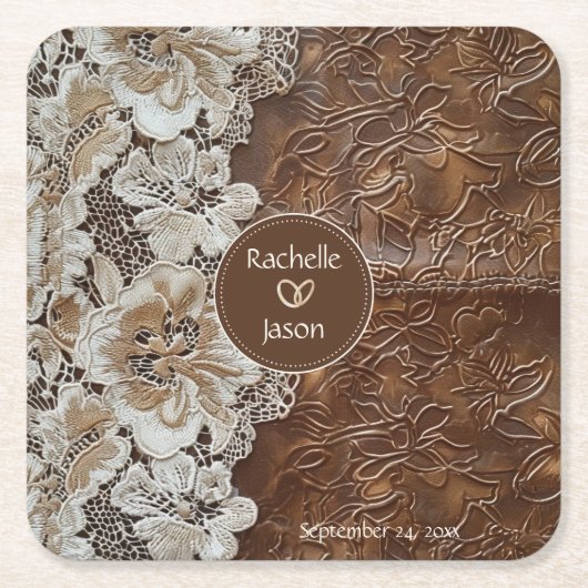 Romantisch Rustiek Western Country Leather and Lac Kartonnen Onderzetters (Voorkant)