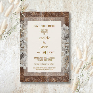 Romantisch Rustiek Western Country Leather and Lac Save The Date