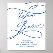 Romantisch saffier blauw kalligrafie open bar teke poster (Voorkant)