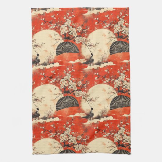 Romantisch Sakura Kimono Koppelpatroon (1) Theedoek (Verticaal)