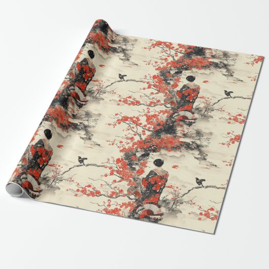 Romantisch Sakura Kimono Koppelpatroon (2) Cadeaupapier (Uitgerold)