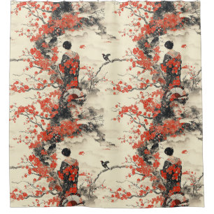 Romantisch Sakura Kimono Koppelpatroon (2) Douchegordijn