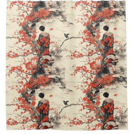 Romantisch Sakura Kimono Koppelpatroon (2) Douchegordijn (Voorkant)