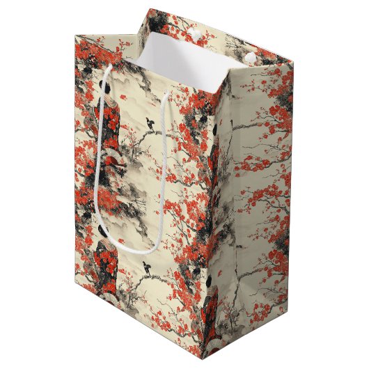 Romantisch Sakura Kimono Koppelpatroon (2) Medium Cadeauzakje (Voorkant Gekanteld)