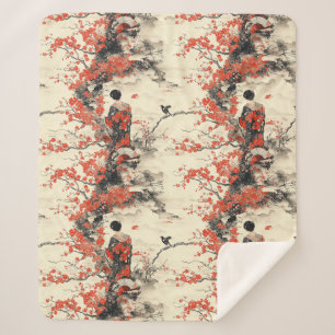 Romantisch Sakura Kimono Koppelpatroon (2) Sherpa Deken