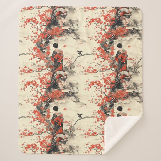 Romantisch Sakura Kimono Koppelpatroon (2) Sherpa Deken (Voorkant)