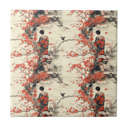 Romantisch Sakura Kimono Koppelpatroon (2) Tegeltje (Voorkant)