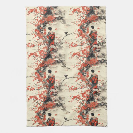 Romantisch Sakura Kimono Koppelpatroon (2) Theedoek (Verticaal)