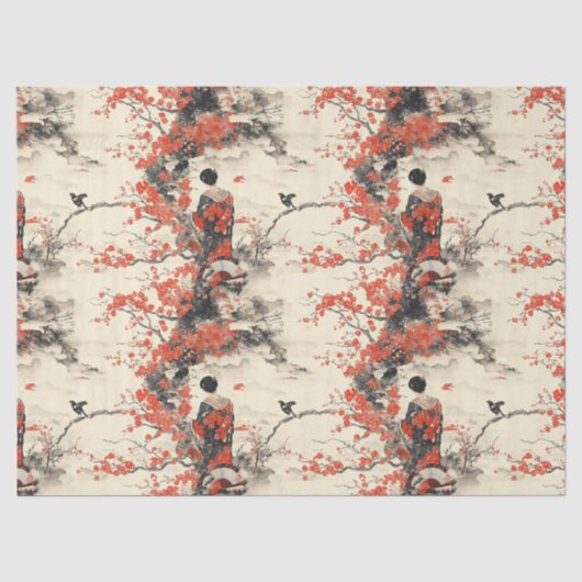 Romantisch Sakura Kimono Koppelpatroon (2) Tissuepapier (Voorkant)