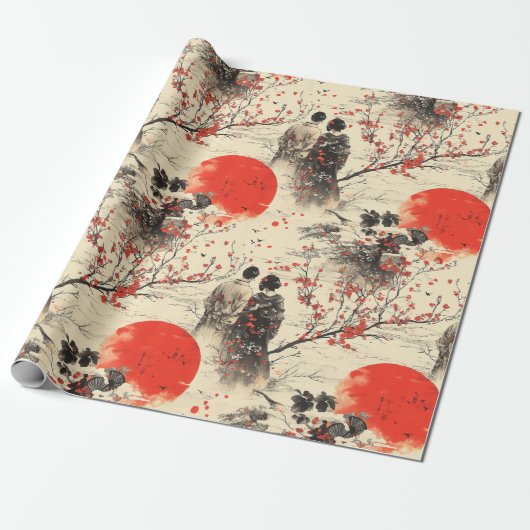 Romantisch Sakura Kimono Koppelpatroon (3) Cadeaupapier (Uitgerold)