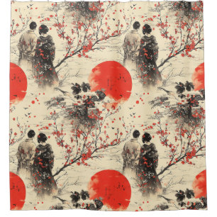 Romantisch Sakura Kimono Koppelpatroon (3) Douchegordijn