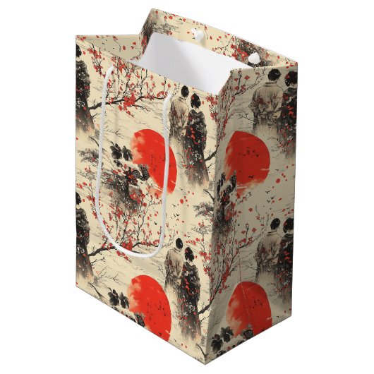 Romantisch Sakura Kimono Koppelpatroon (3) Medium Cadeauzakje (Voorkant Gekanteld)