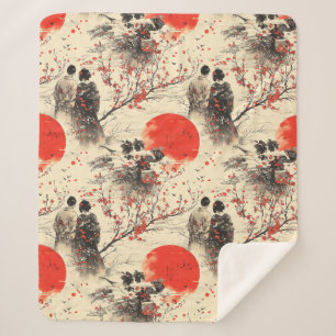 Romantisch Sakura Kimono Koppelpatroon (3) Sherpa Deken