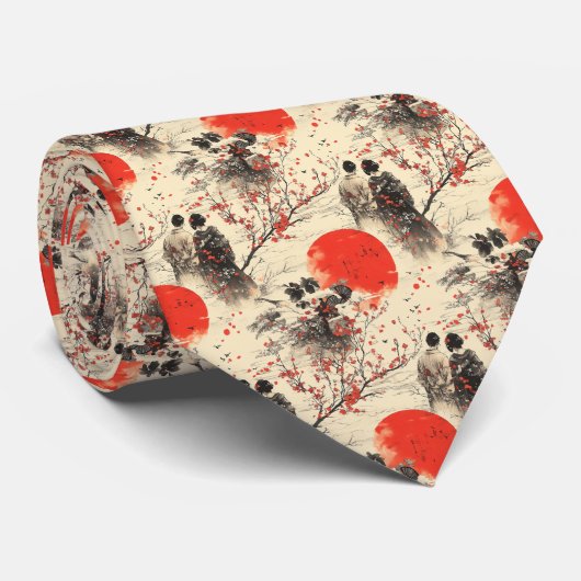 Romantisch Sakura Kimono Koppelpatroon (3) Stropdas (Opgerold)