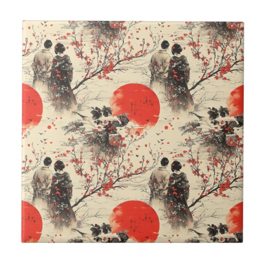 Romantisch Sakura Kimono Koppelpatroon (3) Tegeltje (Voorkant)