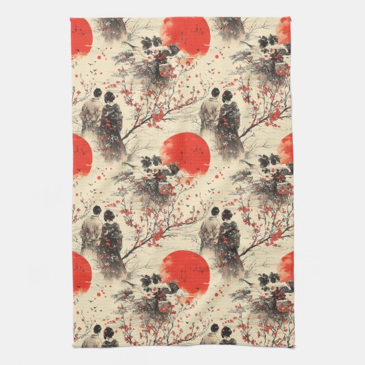 Romantisch Sakura Kimono Koppelpatroon (3) Theedoek (Verticaal)