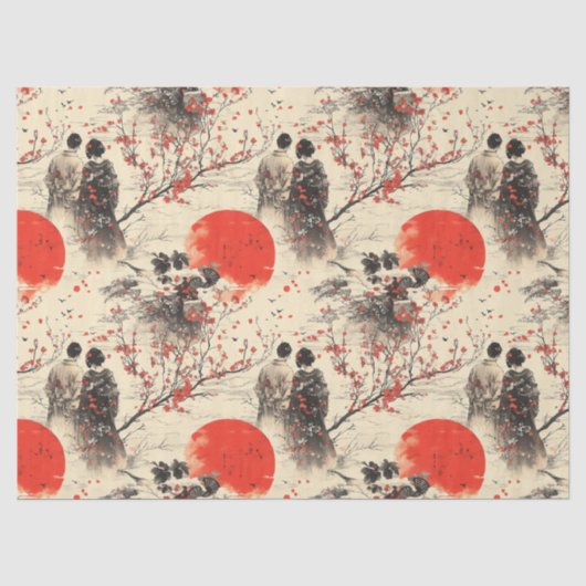 Romantisch Sakura Kimono Koppelpatroon (3) Tissuepapier (Voorkant)