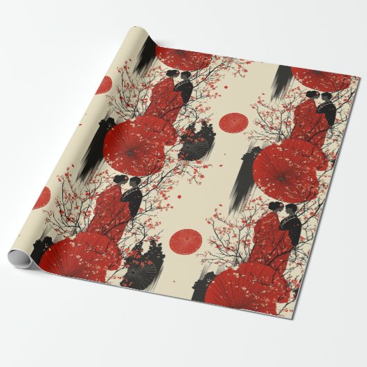 Romantisch Sakura Kimono Koppelpatroon (4) Cadeaupapier (Uitgerold)