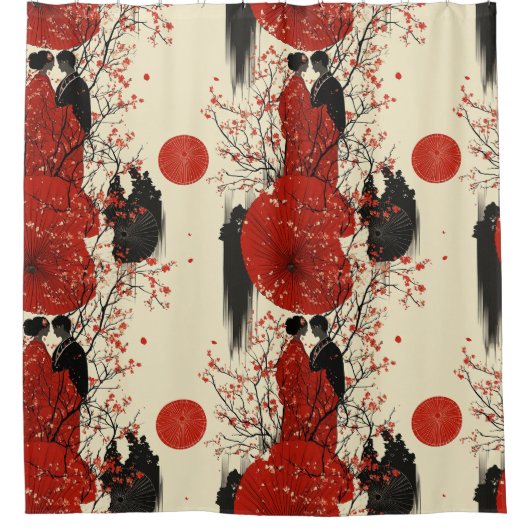 Romantisch Sakura Kimono Koppelpatroon (4) Douchegordijn (Voorkant)