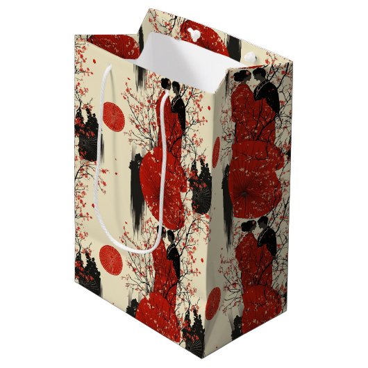 Romantisch Sakura Kimono Koppelpatroon (4) Medium Cadeauzakje (Voorkant Gekanteld)