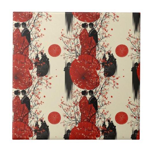 Romantisch Sakura Kimono Koppelpatroon (4) Tegeltje (Voorkant)