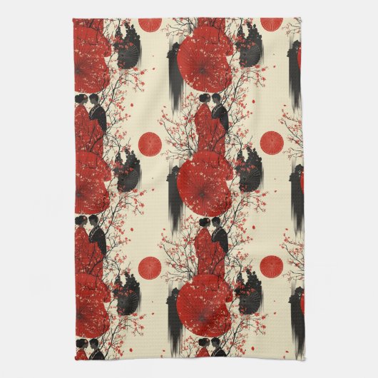 Romantisch Sakura Kimono Koppelpatroon (4) Theedoek (Verticaal)